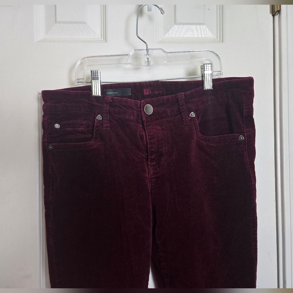 Kut From The Kloth Violet Purple Velvet Diana Skinny Pants Size 8 - Picture 3 of 9
